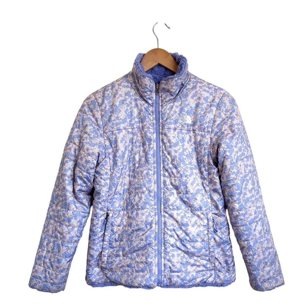 The North Face Girl Reversible Mossbud Swirl Jacket L 14/16 Purple Floral Fleece
